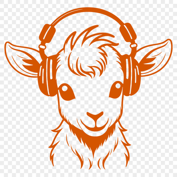 An illustration of a goat with headphones on, suitable for vector graphics.