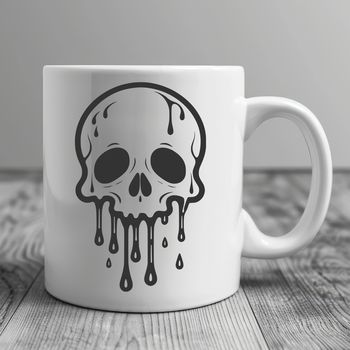 A detailed illustration of a skull with dripping liquid, suitable for crafting and design projects.