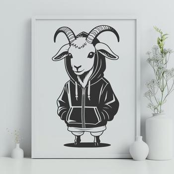 A digital illustration of a goat with a neutral expression, suitable for various design applications.