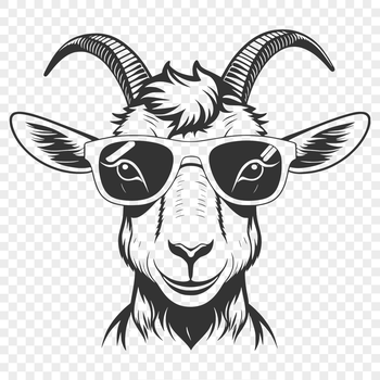 A cartoon goat wearing trendy sunglasses, suitable for various design applications.