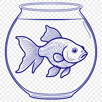 A close-up illustration of a goldfish swimming in water.