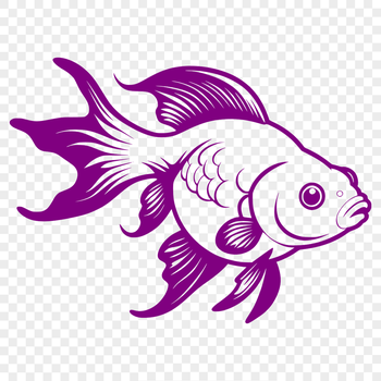 A colorful goldfish swimming in a circular tank made up of simple geometric shapes.