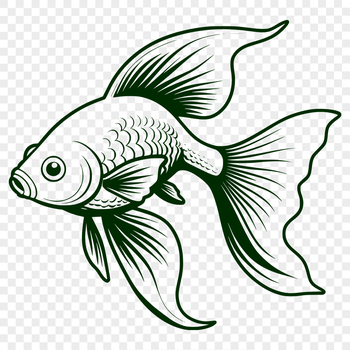 A simple illustration of a goldfish swimming in water.