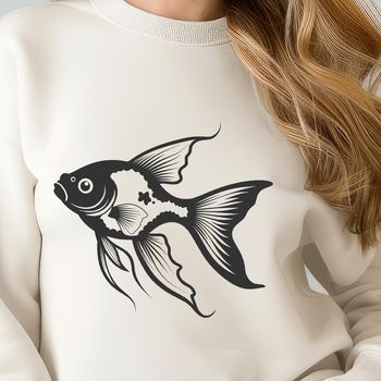 A colorful illustration of a goldfish swimming in water, suitable for digital use as a vector graphic.