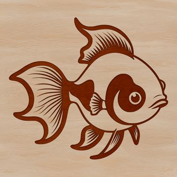 A digital illustration of a small goldfish swimming in water.
