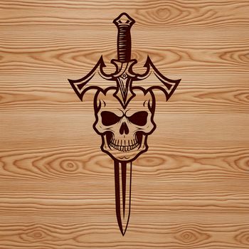 A stylized illustration of a skull with a dagger, suitable for Halloween designs.