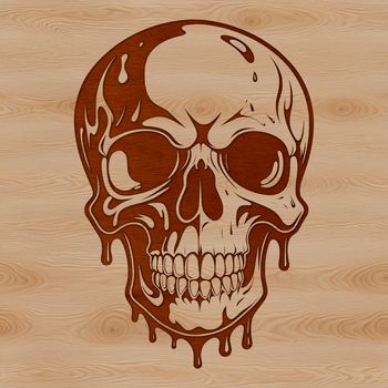 A creepy skull design with drips and drops depicted in a detailed SVG style suitable for commercial or personal use.