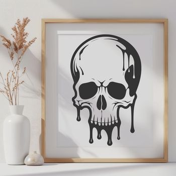 A gothic-style skull with drips and drops, designed as a vector art template suitable for cutting machines and laser cutters.
