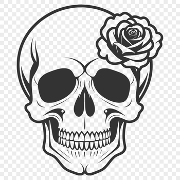 A stylized Gothic-style skull adorned with a floral motif.