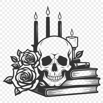 A detailed illustration of a Gothic-style skull surrounded by a ornate border, suitable for various creative projects.
