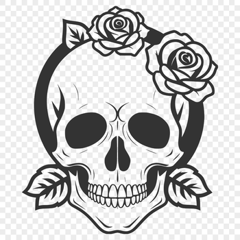 A vector graphic representation of a skull in a Gothic-inspired design.