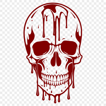A stylized illustration of a skull with dripping liquid, suitable for gothic Halloween designs.