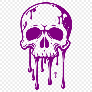 An SVG vector design featuring a macabre skull with decorative drips and drops.