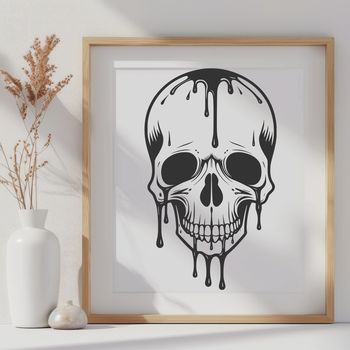A stylized, gothic-inspired image of a dripping skull, suitable for Halloween designs and vector art projects.