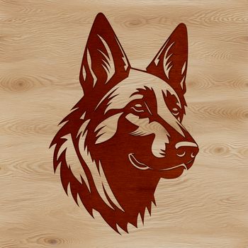 An illustration of a German shepherd dog with a detailed head shape.