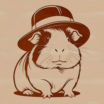 A simple illustration of a guinea pig wearing a hat, suitable for use in crafting or design projects.