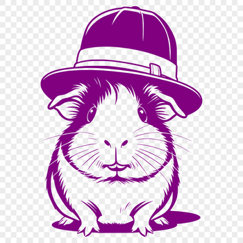 A cartoon guinea pig wearing a hat, suitable for use as clip art in various graphic design projects.