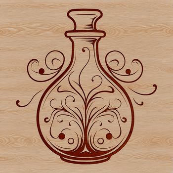 A witch's potion bottle surrounded by autumn leaves and vines, evoking the magic of Halloween.