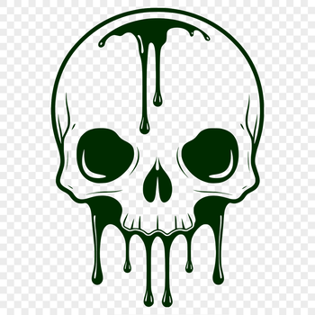 A vector graphic illustration of a dripping skull, suitable for Halloween decorations.