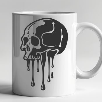 A detailed, vector illustration of a dripping skull with gothic-inspired design elements.