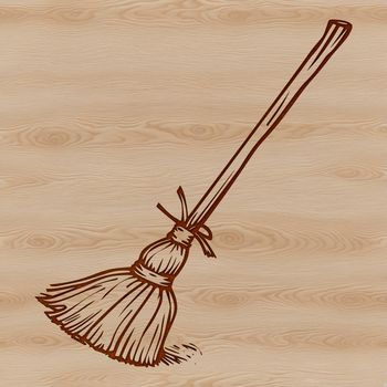 A vector illustration of a witch flying on a broomstick against a dark background.