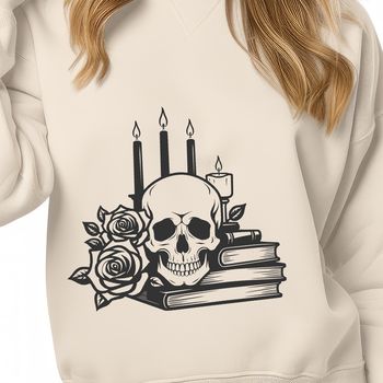 A stylized Gothic skull with intricate details, surrounded by subtle shadows.