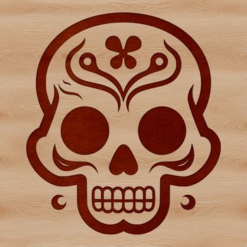 Illustrated skull with witch's hat and broomstick against a dark background, perfect for vector art projects.