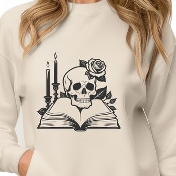 A detailed illustration of a Gothic-style skull with intricate details, suitable for various crafting projects.