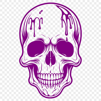 A stylized illustration of a skull with dripping details in a gothic style, suitable for various designs and crafts.