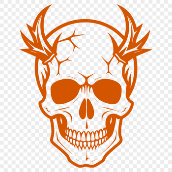 A detailed illustration of a gothic skull with intricate design elements.