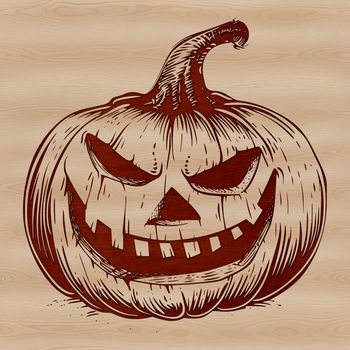 Illustrated witch and jack-o-lantern in a spooky autumnal setting