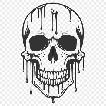 A gothic design element featuring a dripping skull with intricate details.