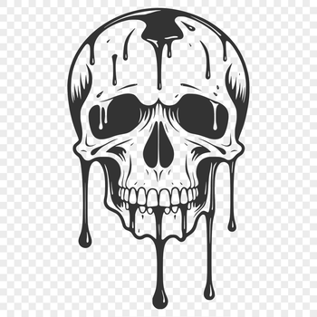 A gothic-inspired skull with dripping liquid design elements.