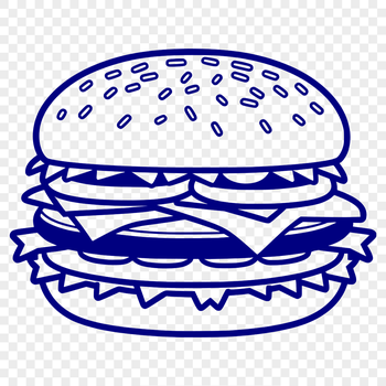 A vector illustration of a classic cheeseburger featuring a beef patty, melted cheese, and condiments on a toasted bun.