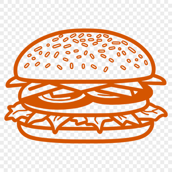 A digital representation of a classic cheeseburger with a round bun, lettuce, tomato, and melted cheese on top.