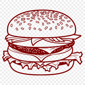 A stylized illustration of a classic hamburger with cheese on top.