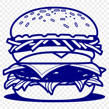A digital illustration of a classic hamburger with various toppings.