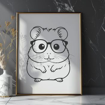 A cartoon hamster character wearing a pair of glasses on its head, suitable for vector graphics and digital designs.