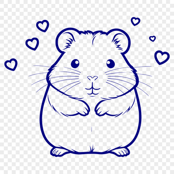 A cute hamster illustration with love hearts surrounding it, suitable for use in vector design projects.