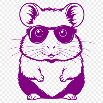 A stylized illustration of a hamster with fashionable shades on its face.