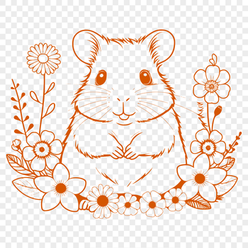 An illustration of a cute hamster sitting in front of a floral background.