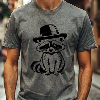 A detailed illustration of a raccoon wearing a hat.