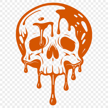 A gothic-style illustration of a dripping skull, suitable for various crafting projects.