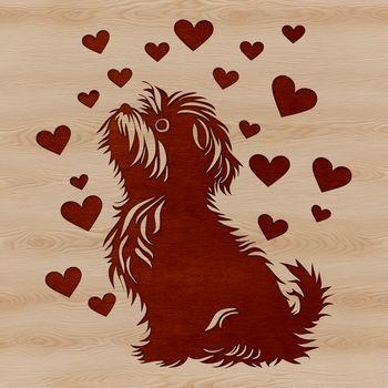 A sitting Havanese dog with heart symbols incorporated into its fur, suitable for use in vector graphics.