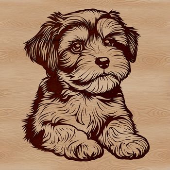 Close-up of a cute adult Havanese dog sitting on a surface, depicted as a simple yet detailed line drawing.