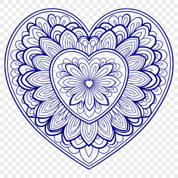 An ornate vector heart symbol with mandala-inspired motifs and symmetrical design elements.