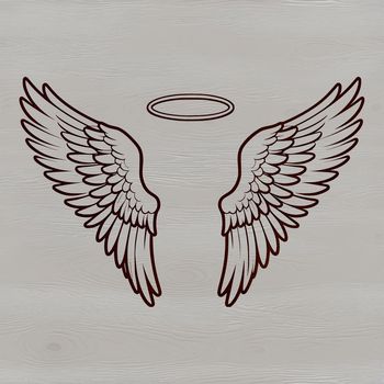 Angel wings design featuring delicate details and a subtle halo effect, suitable for vector art and clipart applications.
