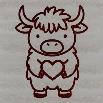 Illustration of a Highland cow in a farm setting, highlighting the breed's unique characteristics.
