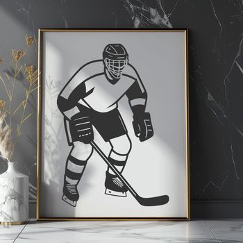 A detailed illustration of a hockey player in action, suitable for vector art and cutting machine designs.