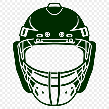 Illustrated hockey equipment featuring a helmet with a protective mask.